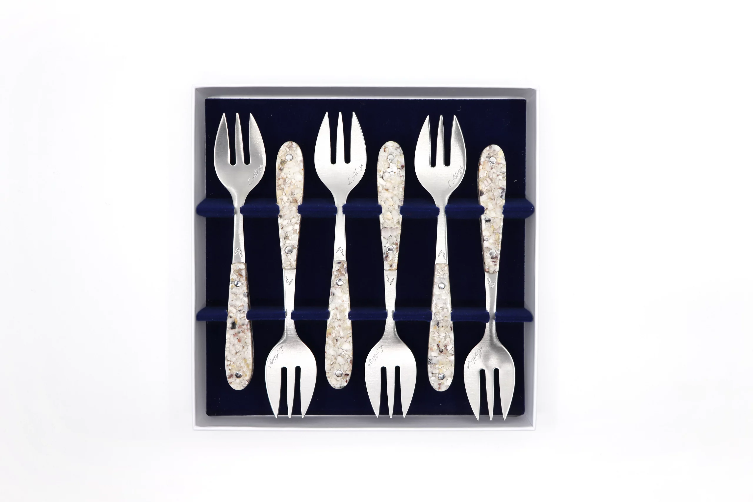 Coffret de 6 fourchettes l'alizé en coquilles d'huitres vue du dessus